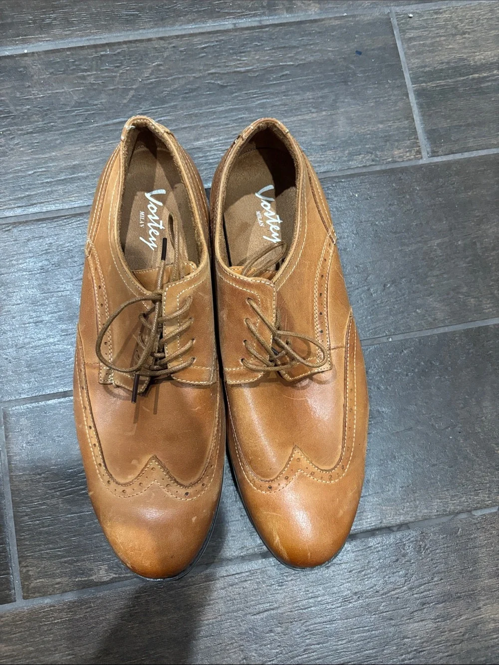 Vostey Tan Leather Wingtip Oxfords